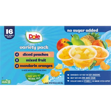 Dole No Sugar Added Mixed Fruit Variety Pack, 4 Oz., 16 Pk.
